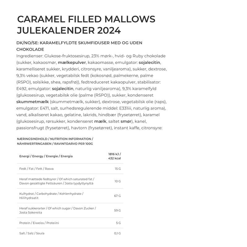 Mallows Julekalender 2024 Caramel Filled ingredienser