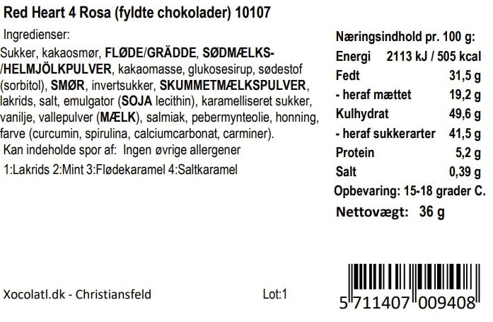 Xocolatl - Rosa hjerteæske, 4stk.