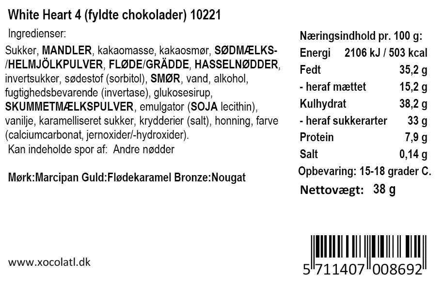 Xocolatl - Hvid hjerteæske, 4stk.