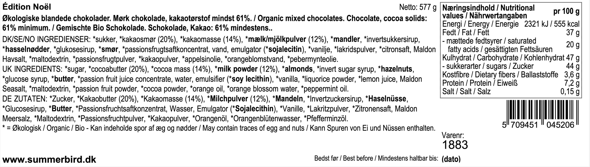 Summerbird Edition Noël ingrediensliste indhold