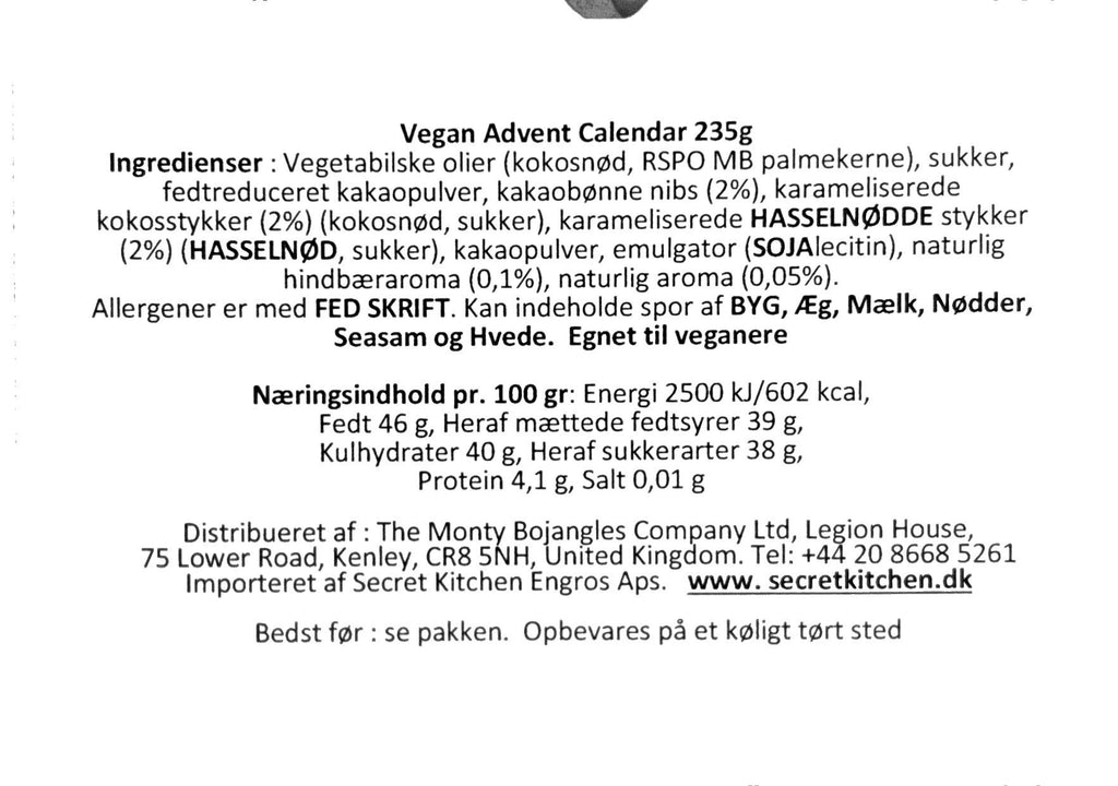 Monty Bojangles - Chokolade Trøffel Kalender, vegansk