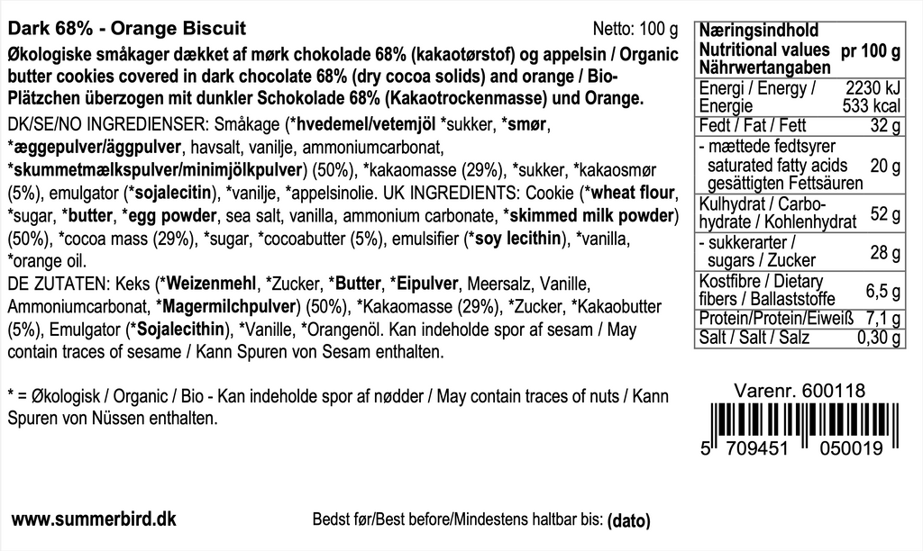 Summerbird - 68% mørk chokolade & orange cookie