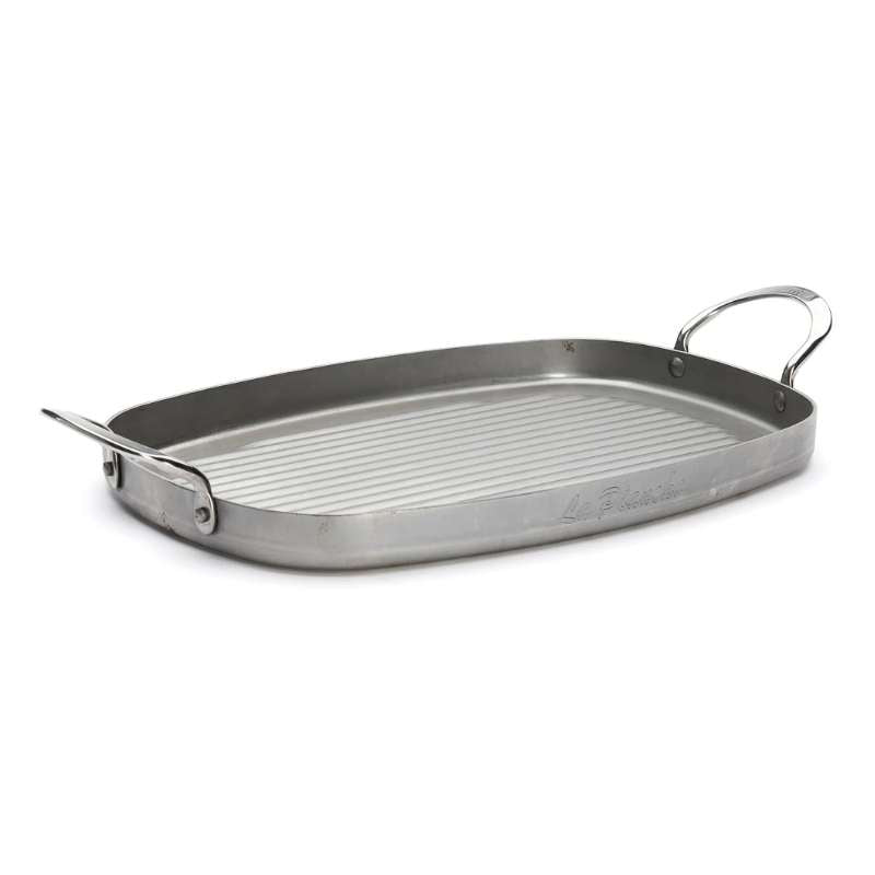 De Buyer rektangulær Mineral B grillpande i jern med to håndtag og grillriller