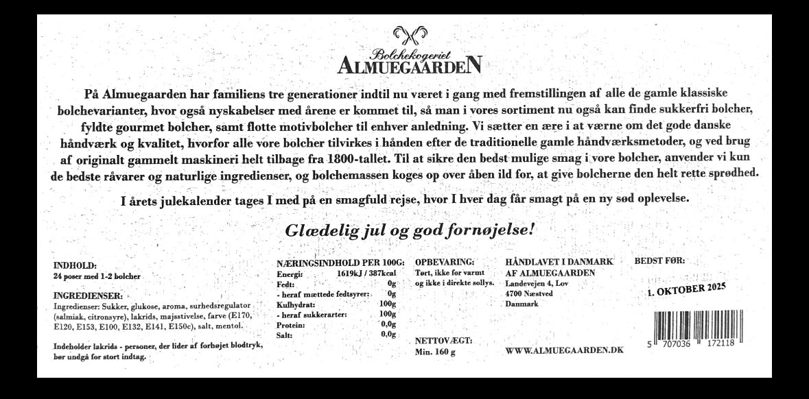 Almuegaarden - Julekalender med lakrids bolcher