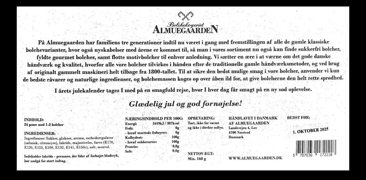 Almuegaarden - Julekalender med lakrids bolcher, brun.