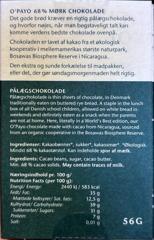Friis Holm - Pålægschokolade, O'Payo 68% mørk chokolade