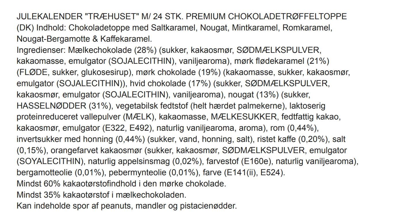 Julekalender fra Magasin Træhuset 2024 ingredienser 