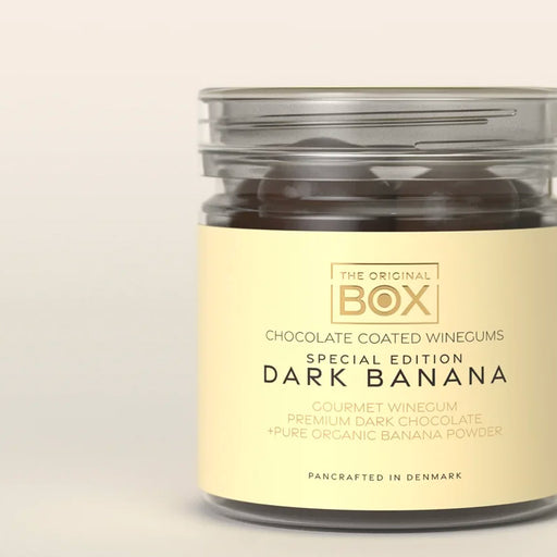 box the original dark banana vingummi chokolade