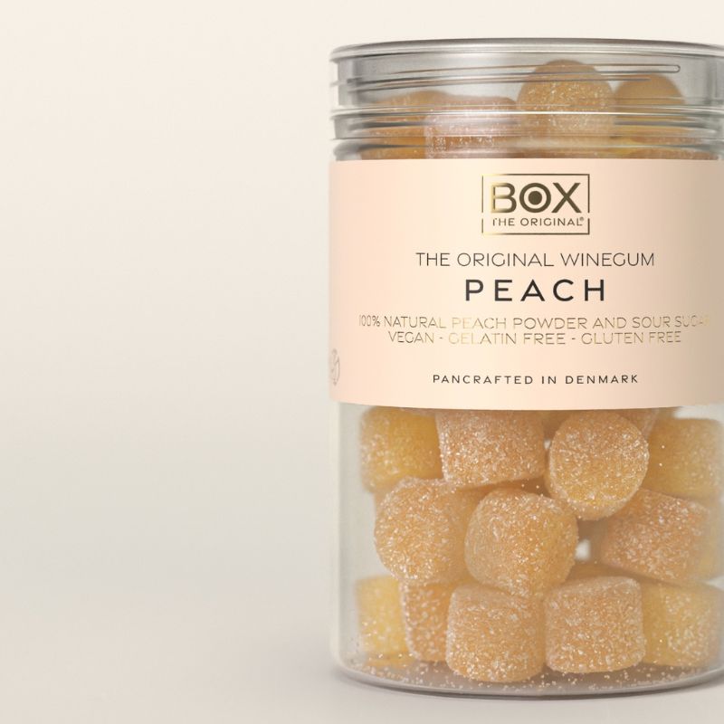 Box The Original fersken gourmetvingummi i tube med 170 g