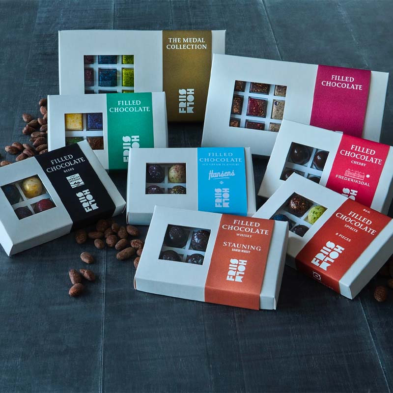 friis holm fyldte dessertchokolader i gaveæsker