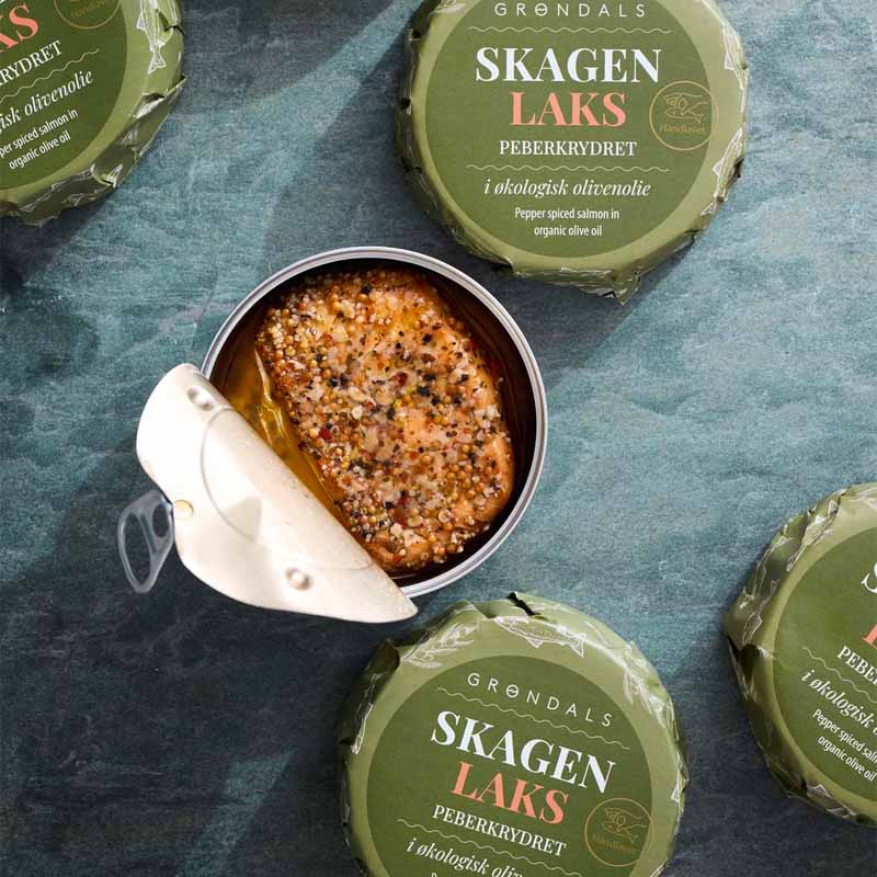 økologisk skagen laks i olivenolie på dåse