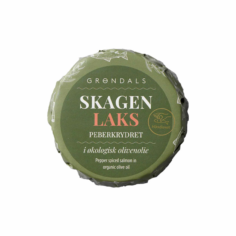 grøndals fiskekonserves skagen laks peberkrydret øko olivenolie