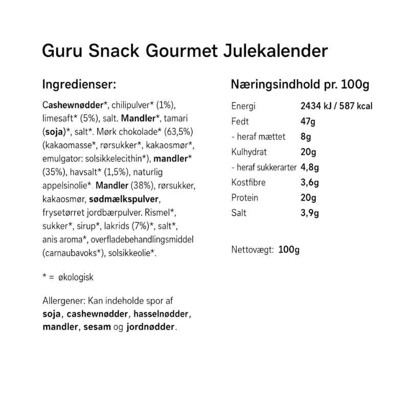 GuruSnack - Julekalender med nødder, lakrids & chokolade