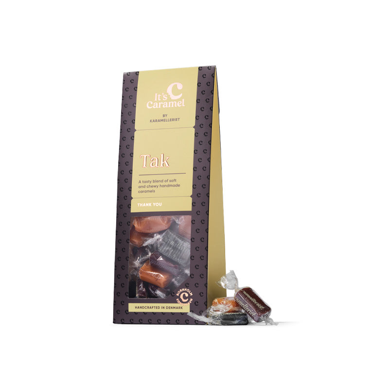 Tak karamelleriet gaveæske med karameller og budskab
