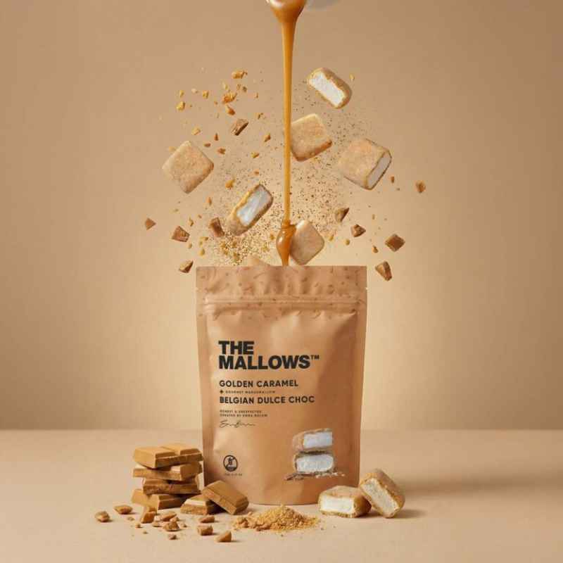 The Mallows Golden Caramel skumfiduser med dulce chokolade og karamel 90 g