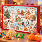 Juleklem julekalender til børn med squishys, fidget legetøj, slik og farverigt julemotiv med nuttede dyr