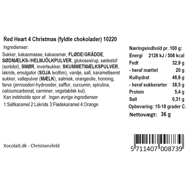Xocolatl - Rød hjerteæske, 4 stk..