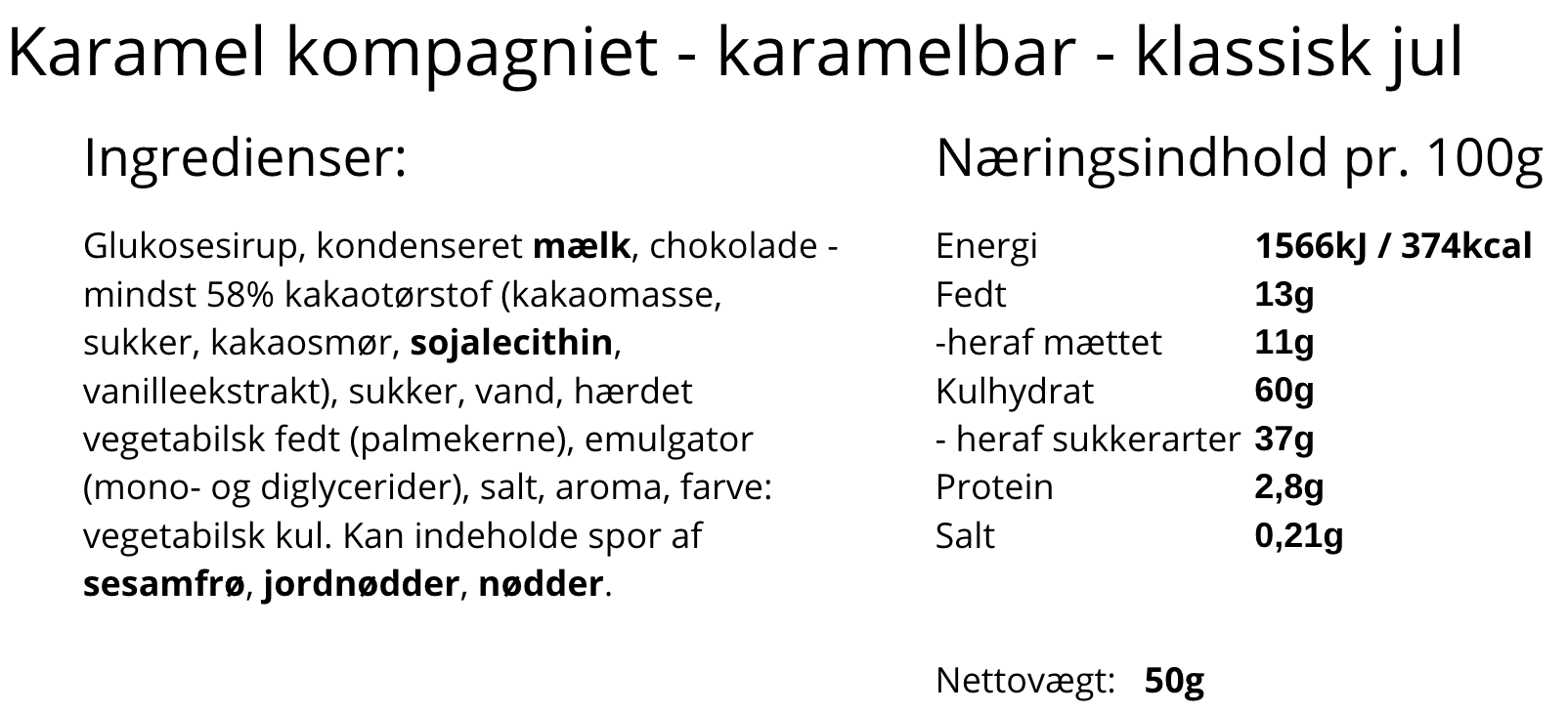 Karamel Kompagniet - Karamelbar, klassisk jul