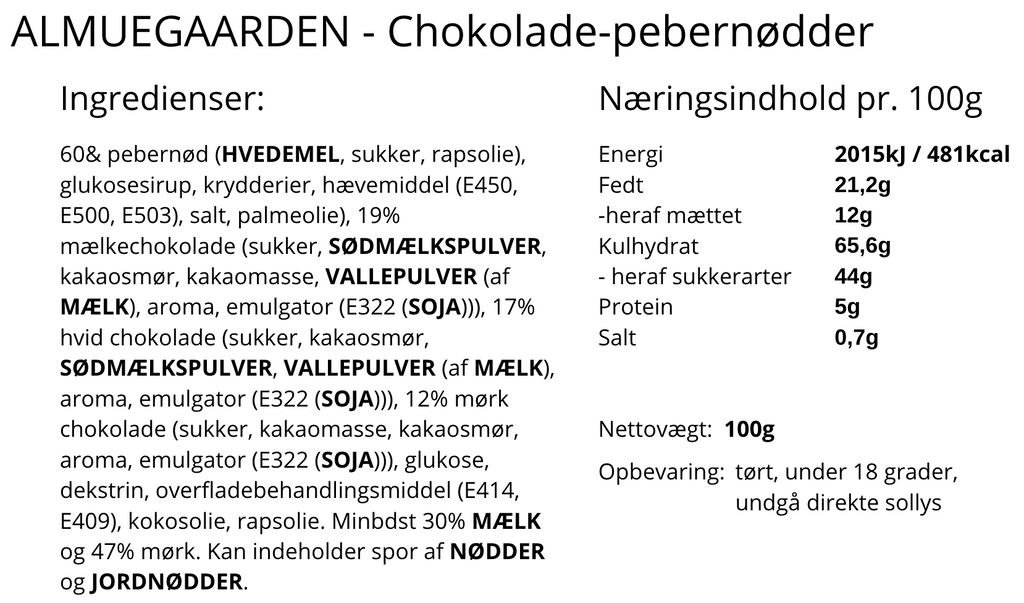 Almuegaarden - Pebernødder overtrukket med chokolade