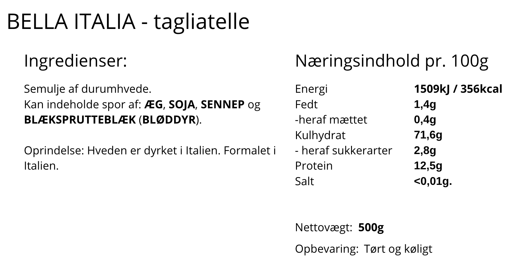 BELLA ITALIA - Tagliatelle