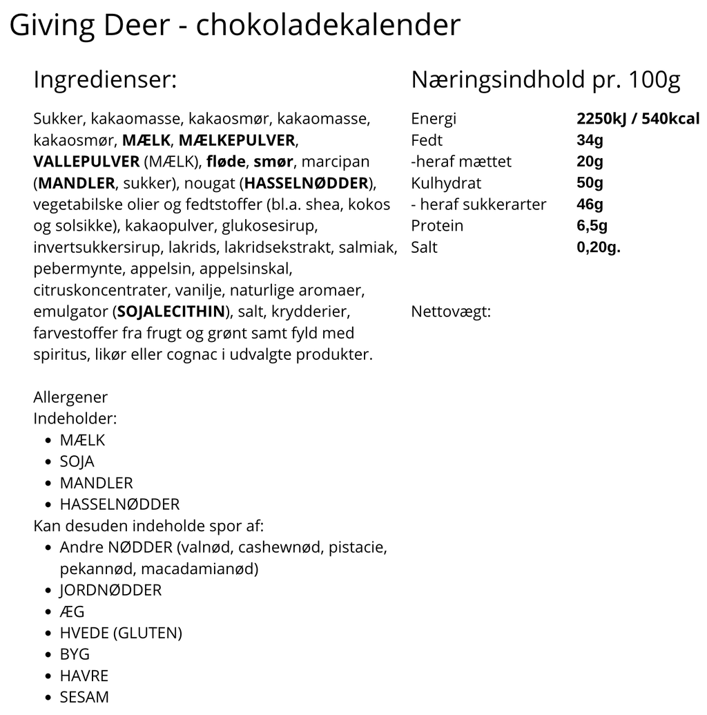 Giving Deer - Julekalender med Chokolade