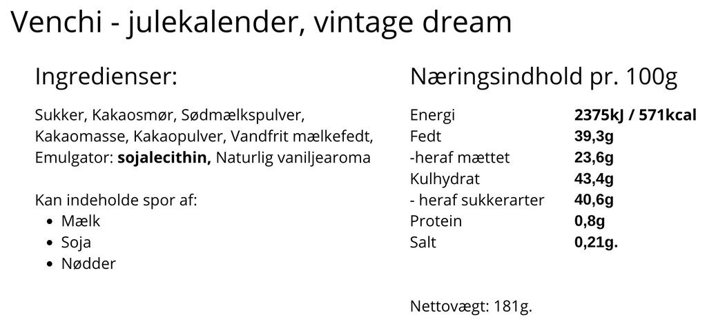 Venchi - Julekalender, vintage dream