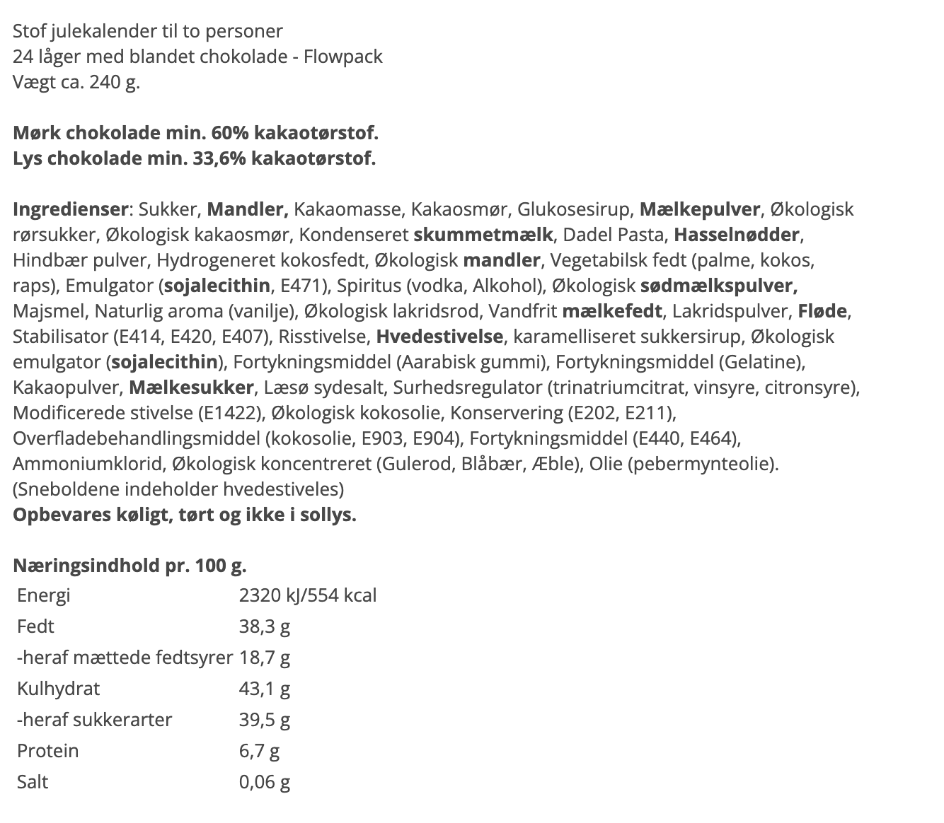 Aalborg Chokoladen - Stofjulekalender for 2