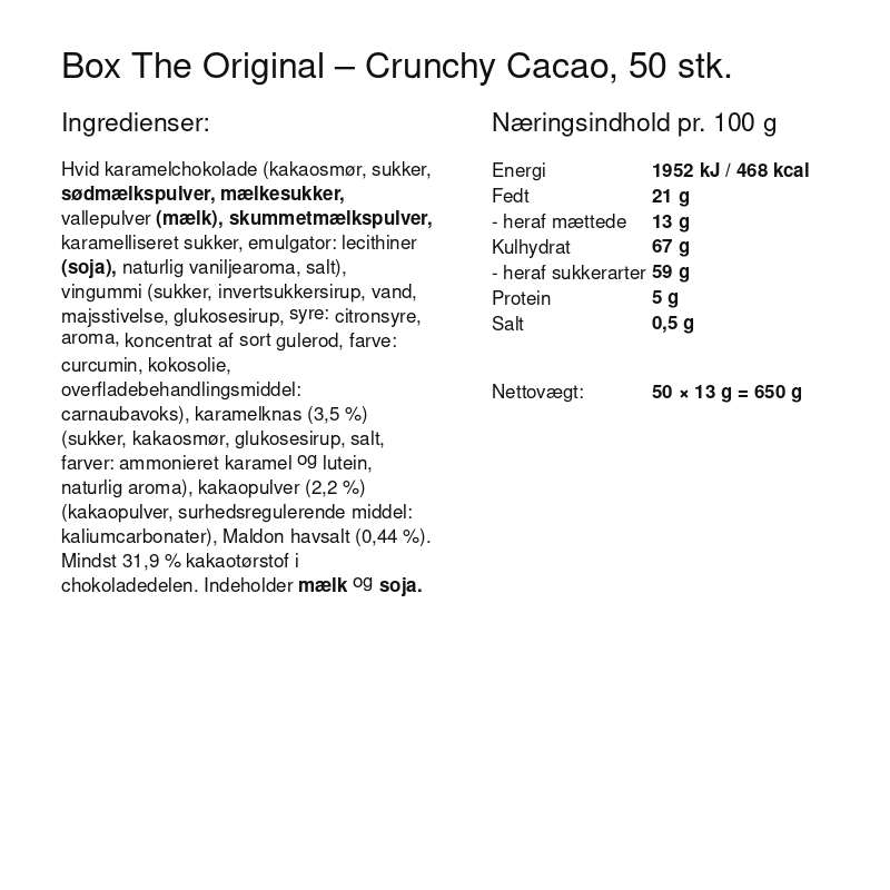 Box The Original – Crunchy Cacao - Flowpack (50 stk)