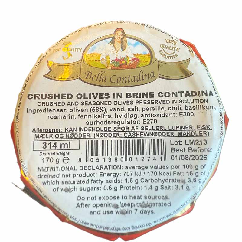 Bella Contadina - Knuste oliven i saltlage