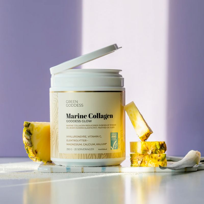 green goddess marine collagen goddess glow hyaluronsyre, vitamin c, elektrolytter ananas