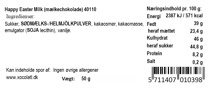 Xocolatl - Snackbar - Happy Easter Bar, mælkechokolade