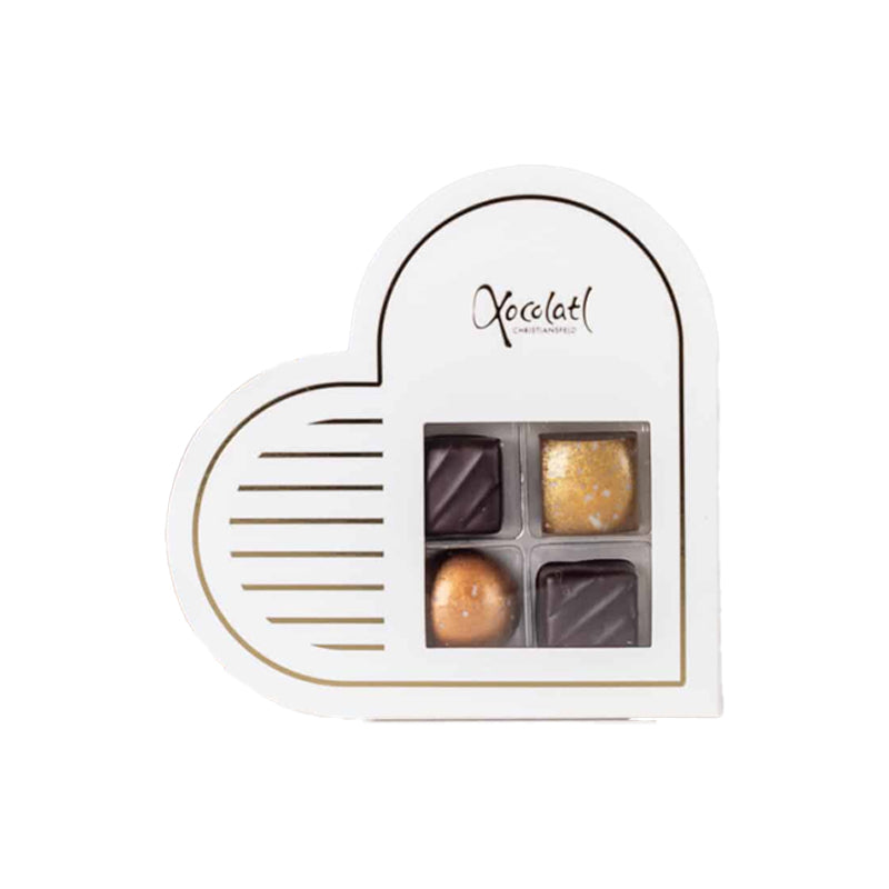Xocolatl - Hvid hjerteæske, 4stk.