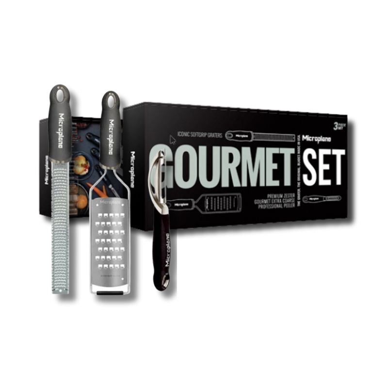 microplane gourmet set peeler skrællekniv rivejern luksus gavesæt