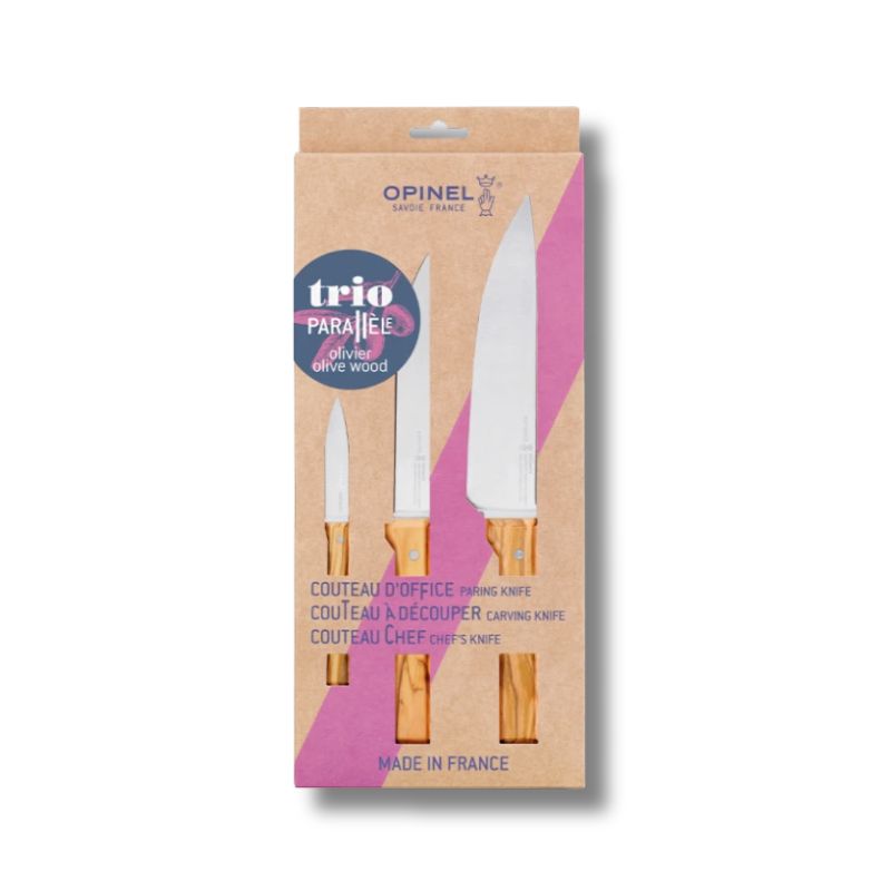 Opinel Parallèle Olive Trio Set knivsæt oliventræ
