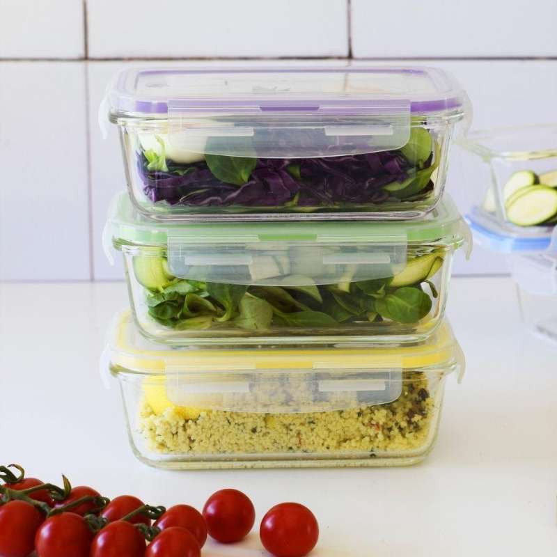 Pebbly meal prep opbevaringssæt med fem rektangulære glasbeholdere á 850 ml