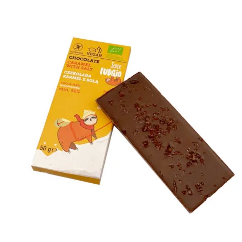 Super Fudgio Chocolate Caramel with Salt vegansk glutenfri chokoladebar 50 g