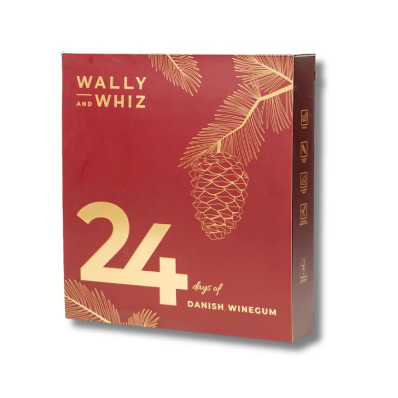 wally whiz julekalender 2025 rød bordeaux vingummi gourmet kalender 