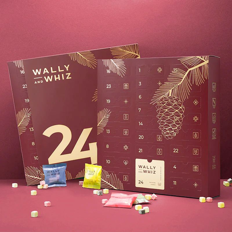 wally whiz julekalender 2025 rød bordeaux vingummi gourmet kalender vegansk