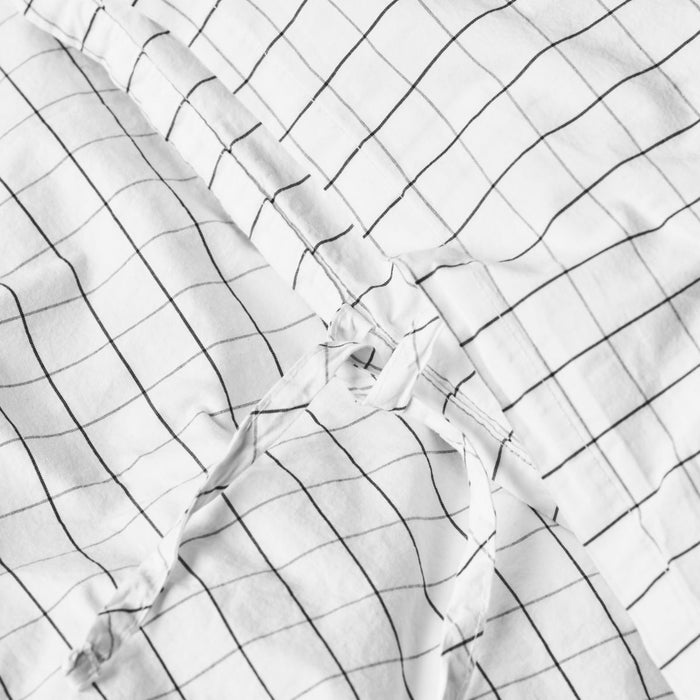 sengesæt ternet sort hvid grå bindebånd