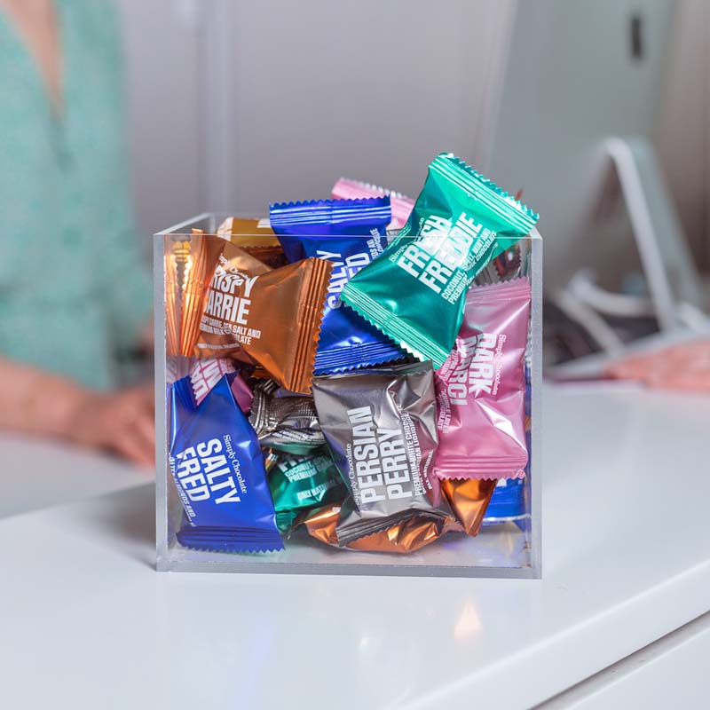 præsentabel flowpack individuelt indpakket chokolade simply