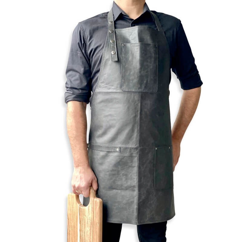 Sort læder forklæde 3 lommer unisex