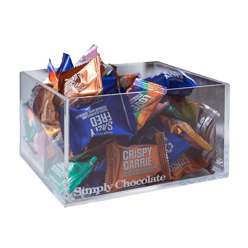 Se Simply Chocolate - Akrylkasse med Flowpacks hos Kun Det Bedste