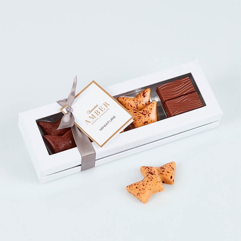 Amber miniature gaveæske chokolade fyldt summerbird